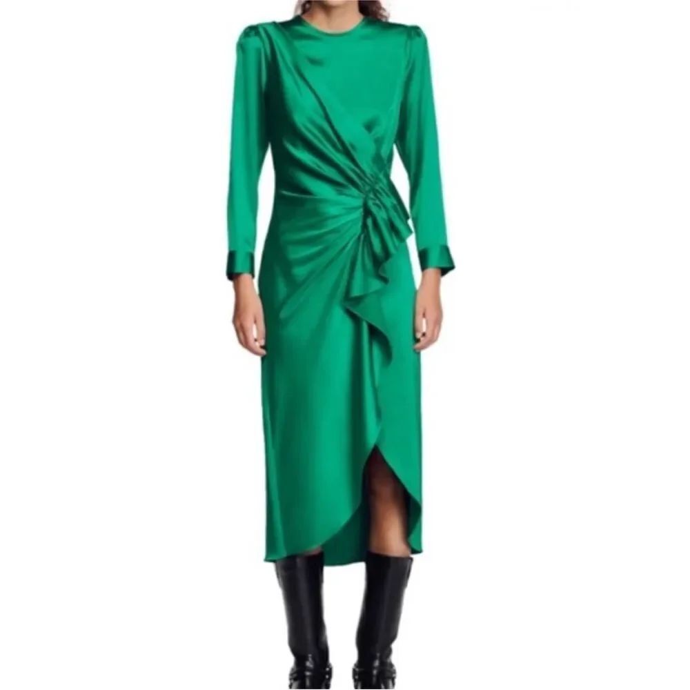 Sandro Chic Emerald Long Sleeve midi Dress, US4